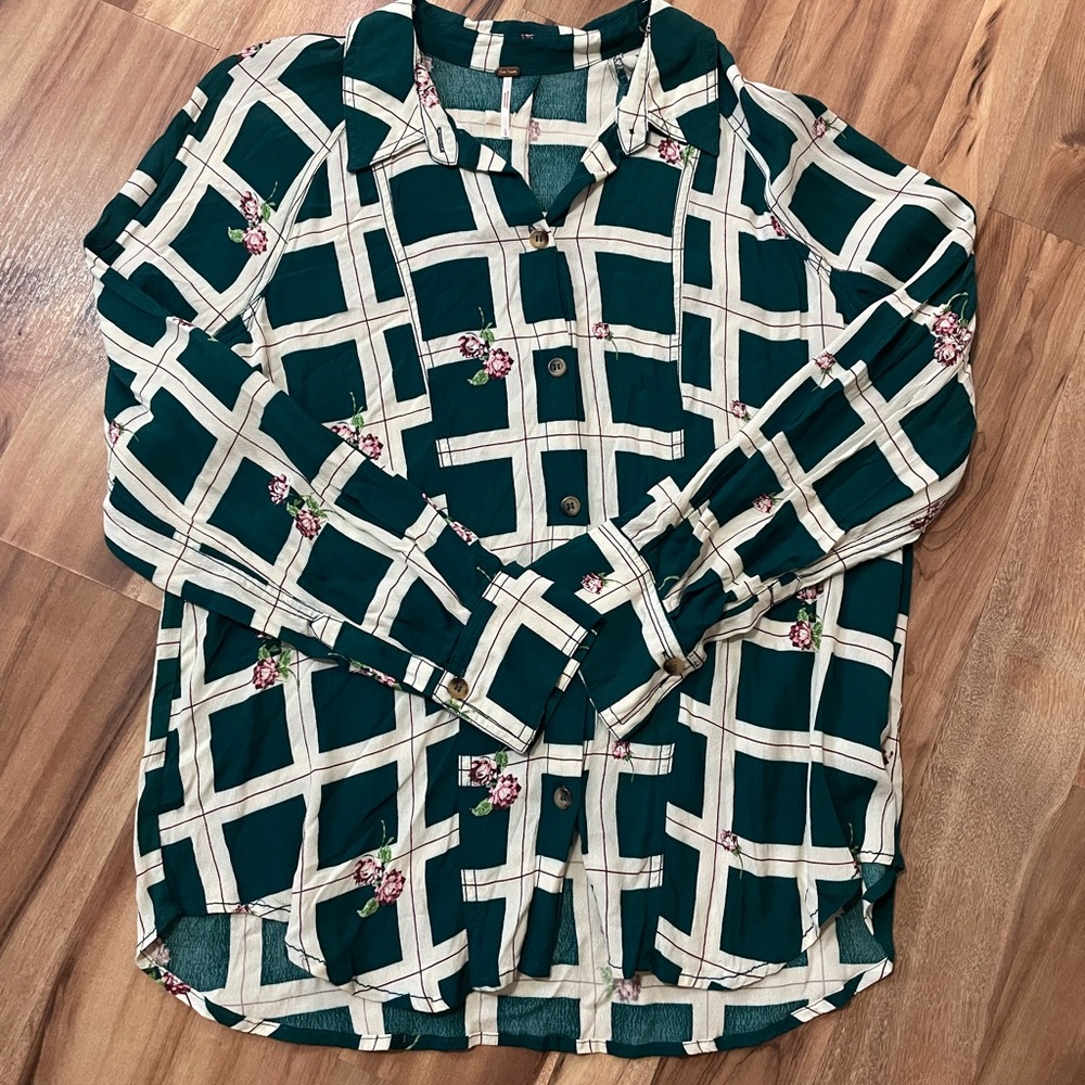 Free People Window to my Heart Full Button Blouse Sz Lg Cottagecore. Boho - Picture 3 of 8